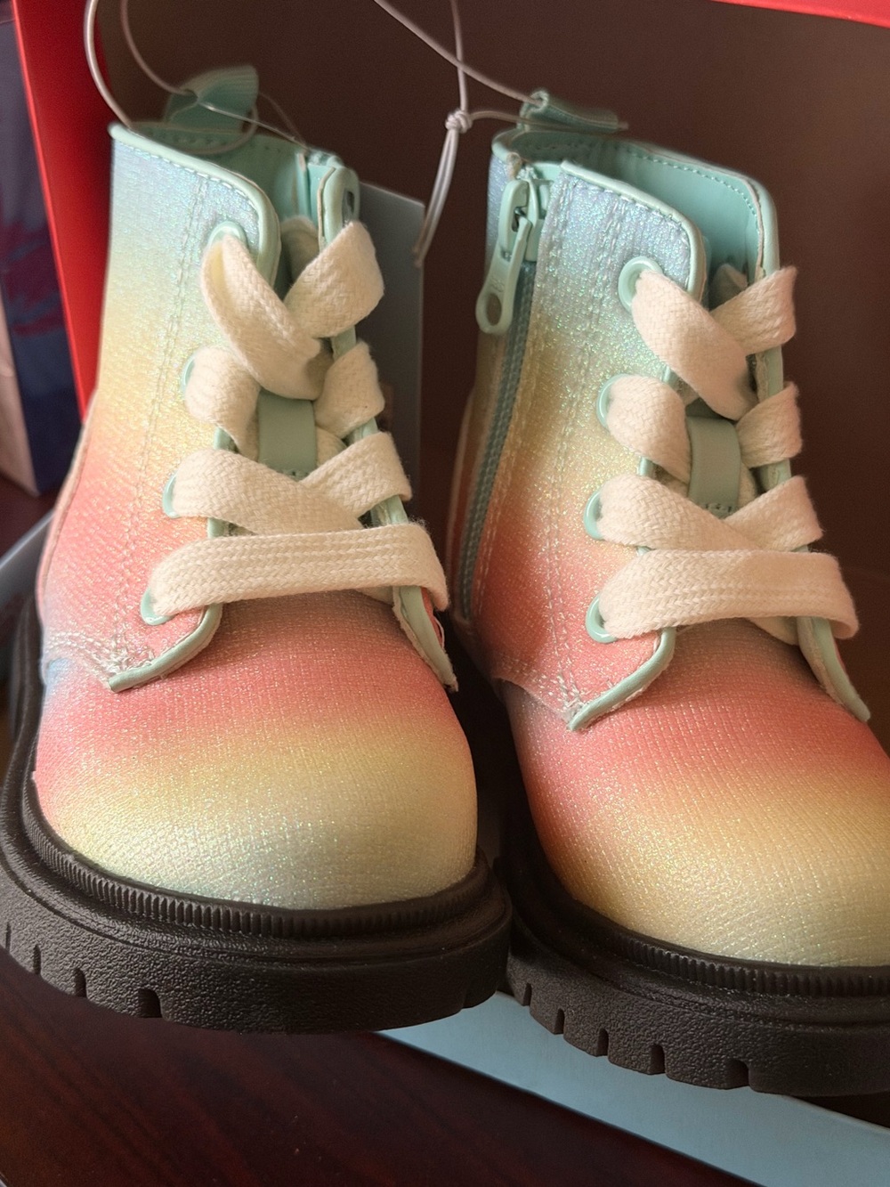 New Kids Gradient Mixed Color Lace-Up Boots